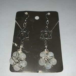 Handmade moonstone/ silver dangle earrings with charm.